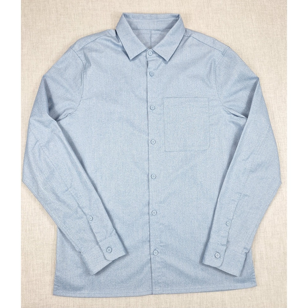 Lululemon Commission Long Sleeve Shirt Mens Light Blue Heathered Button Up Sm